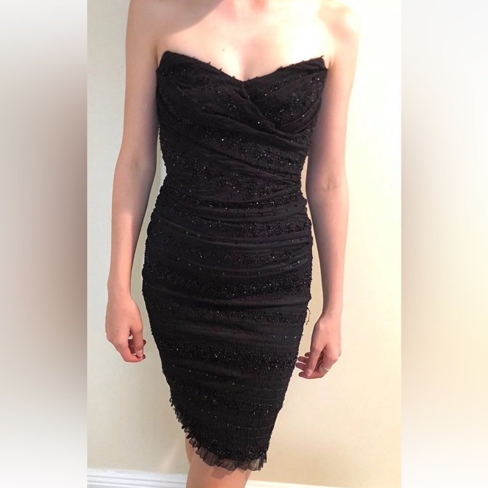 DOLCE GABBANA CORSET BUSTIER Bead Embroidered SEQUIN STRAPLESS RUFFLE DRESS 36 - Picture 4 of 9